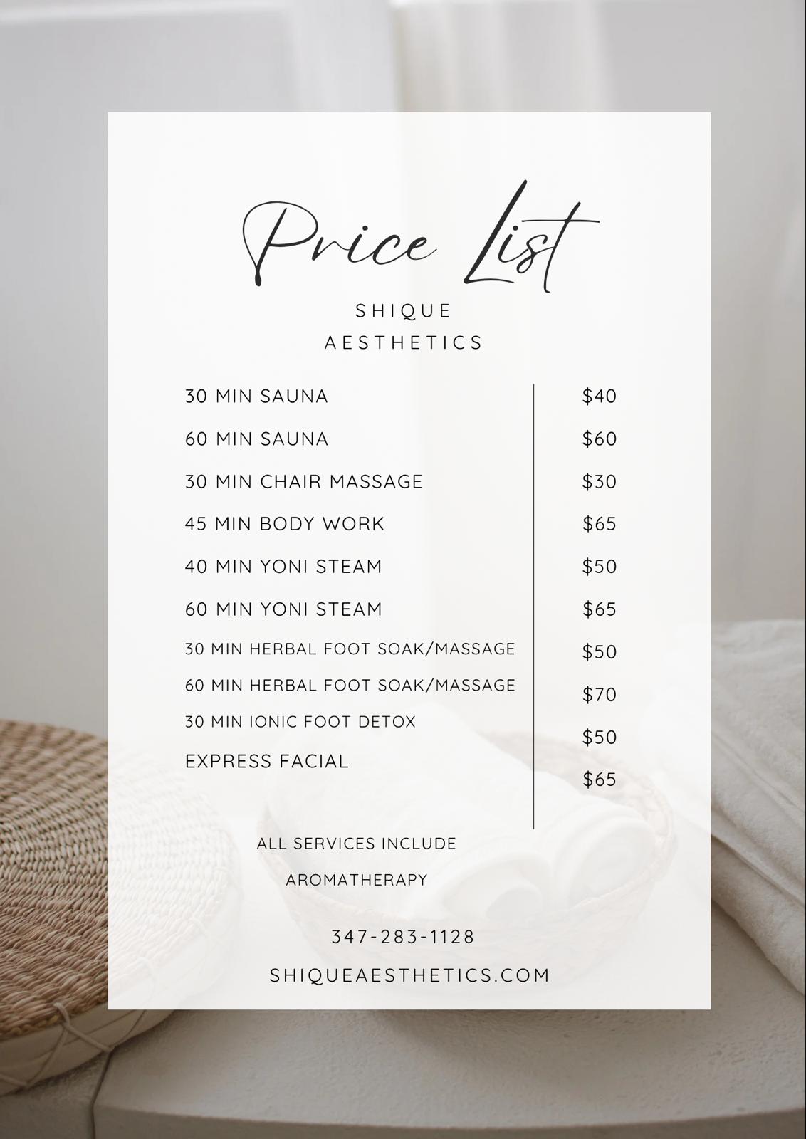 Specialty price list